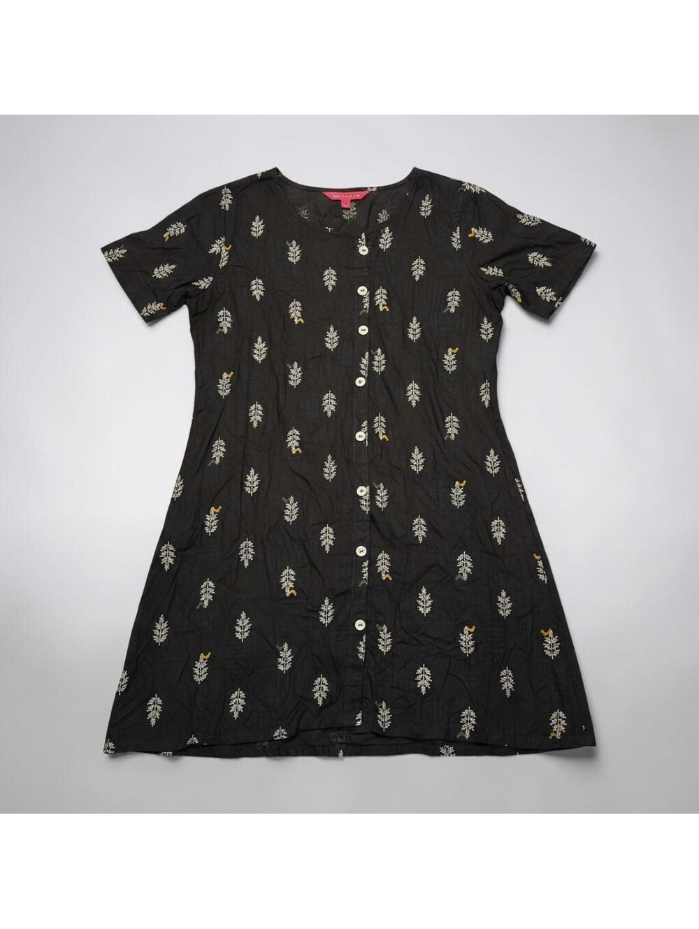 Anubhutee Black Cotton Block Print Short Kurti Tunic Women's Size L New